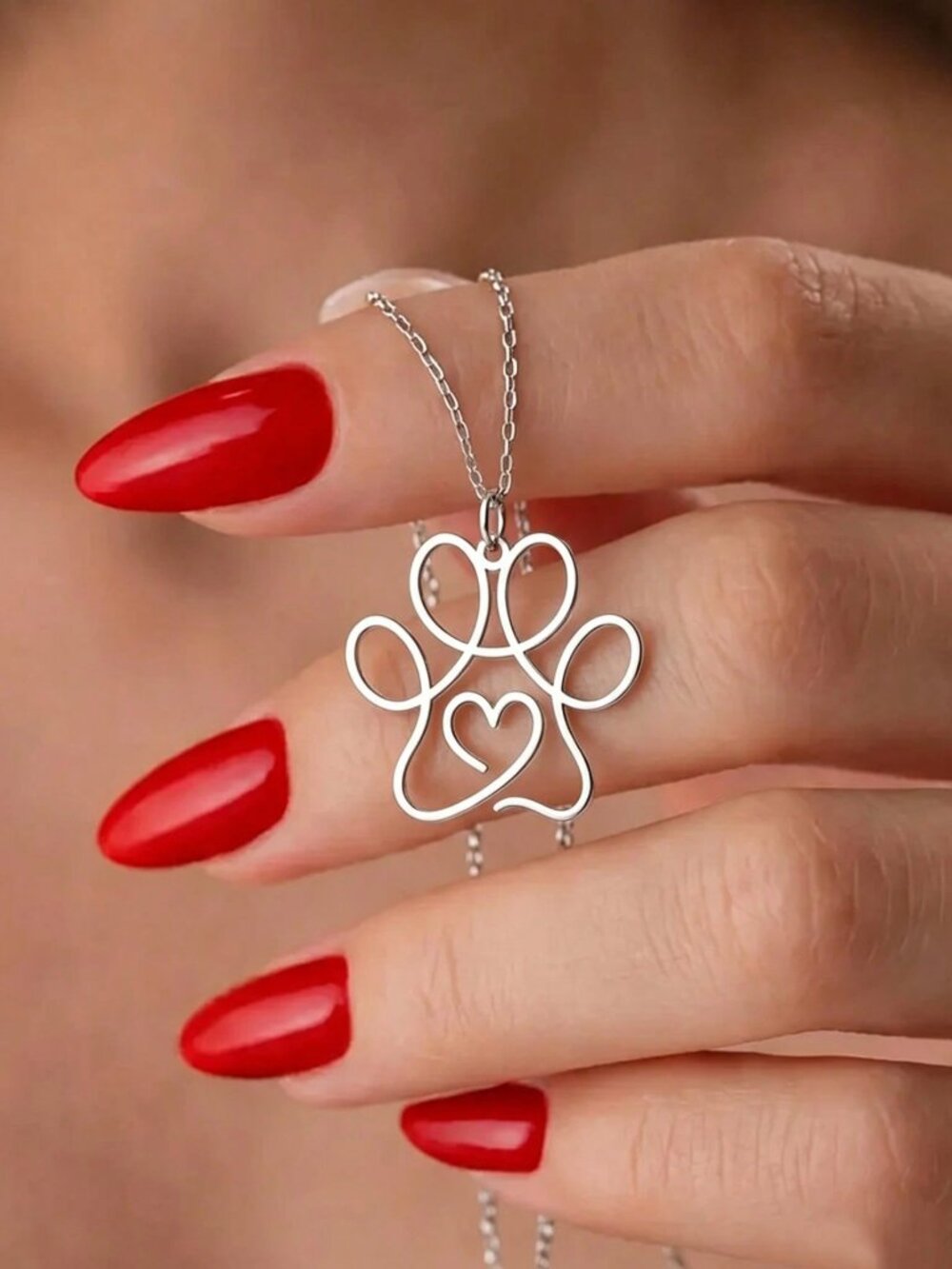 Hollow Paw Print Heart Necklace 18K Gold Plated Stainless Steel pendant